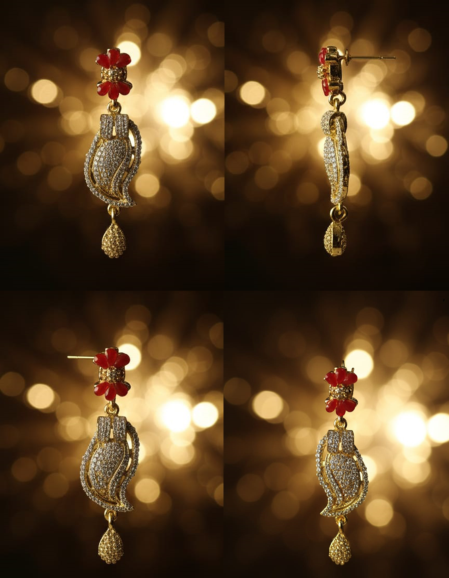 Complete Red Stone CZ Bridal Jewellery Set with Necklace, Earrings & Maang Tikka