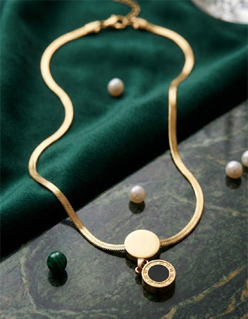 Eternal Roman Serpent Snake Chain Necklace Black Onyx Gold