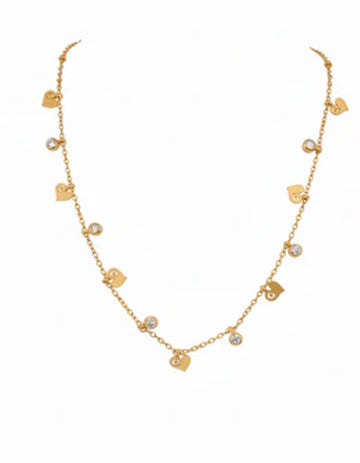 Heart Charm Solitaire CZ Station Gold Necklace Dainty Minimalist Everyday Jewelry Rose Dew Pakistan
