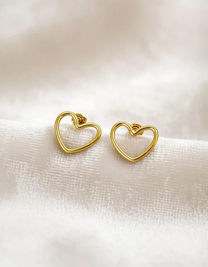 Gold Open Wire Heart Minimalist Stud Earrings – Rose Dew PK Store