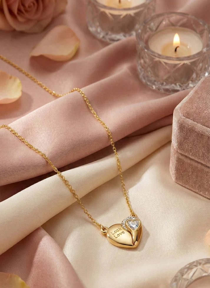 golden key heart lock pendant necklace Valentine Rose Dew Pakistan