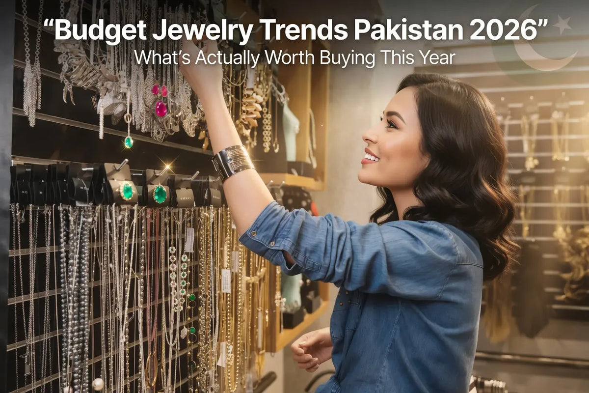 Budget jewelry trends Pakistan 2026 — jhumka earrings necklaces bangles at Rose Dew