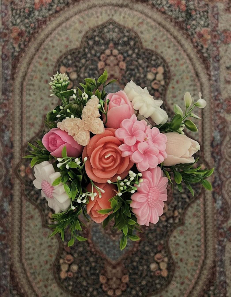 Romantic Blush Pink & Coral Floral Candle Bouquet with Butterfly Accent