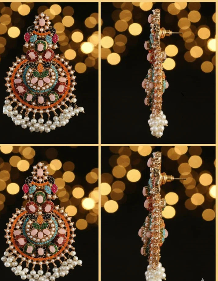Colorful beaded earrings with a blurred bokeh background