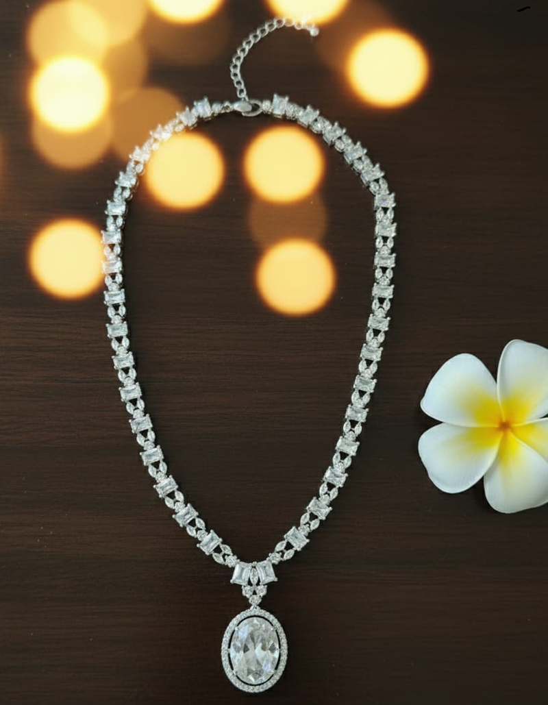 Classic CZ Diamond-Look Bridal Necklace and Earring Set - Adjustable Tassel