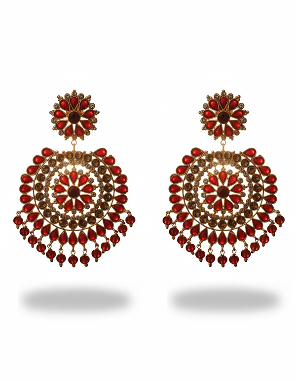 Premium Ruby Red Dangle Earrings - Indian Bridal/Festive Jhumka Style