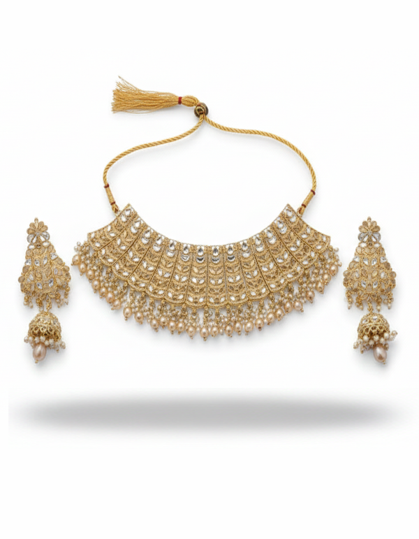 Premium Polki/Kundan Bridal Choker Necklace and Jhumka Earring Set