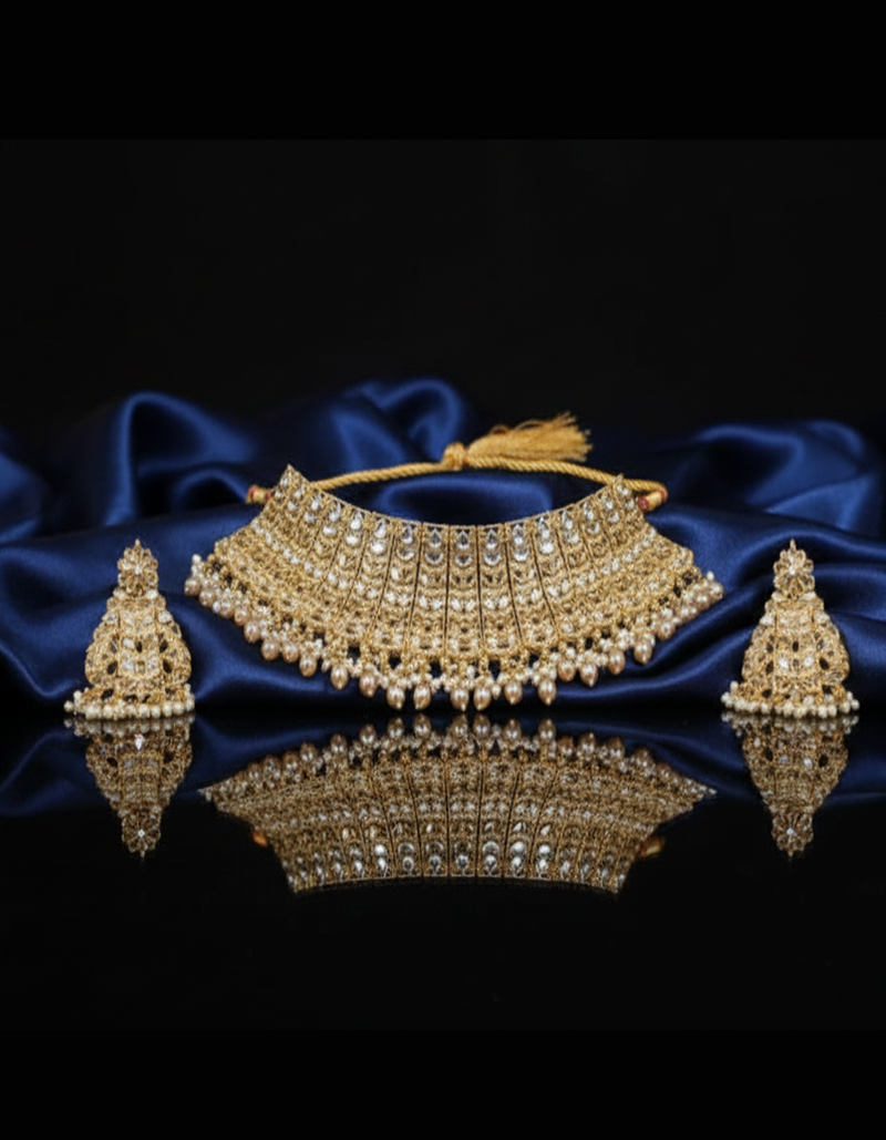 Premium Polki/Kundan Bridal Choker Necklace and Jhumka Earring Set