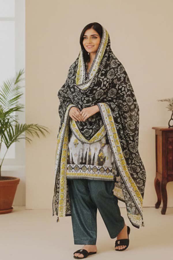 3 Piece Printed Khaddar Suit with Dupatta SD-52223
