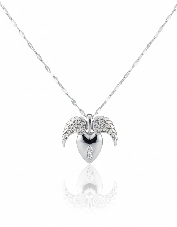 Elegant Angel Wing Heart Pendant Necklace