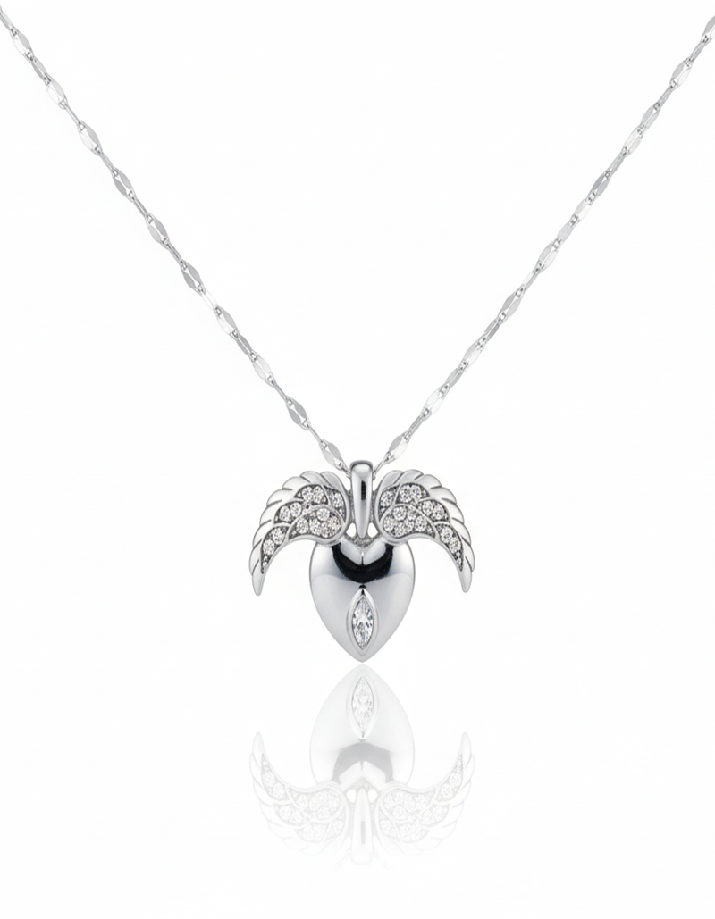 Elegant Angel Wing Heart Pendant Necklace