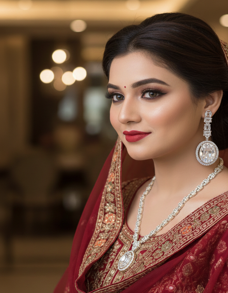 Classic CZ Diamond-Look Bridal Necklace and Earring Set - Adjustable Tassel