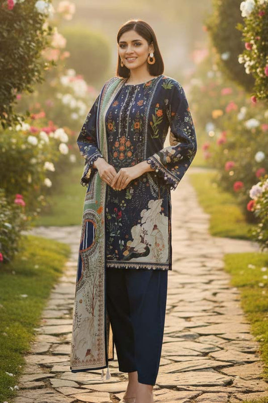 3 Piece Printed Khaddar Suit with Dupatta  SD-52251