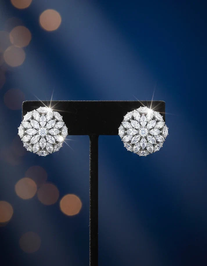 Dazzling Marquise CZ Cluster Floral Stud Earrings