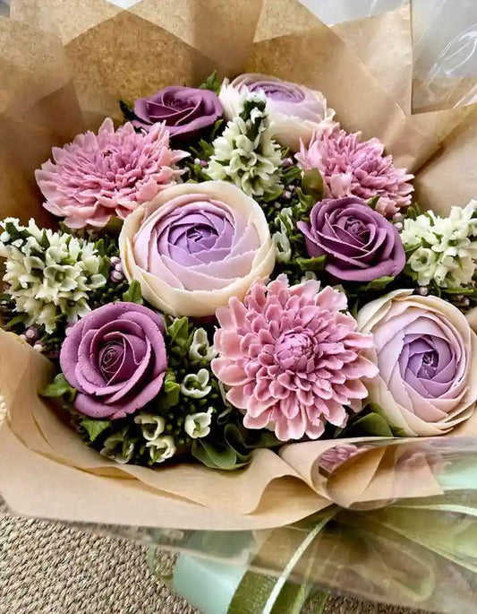 Artisan Mauve & Pink Floral Candle Bouquet 