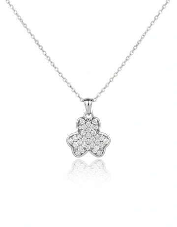Silver necklace with a butterfly-shaped pendant on a white background