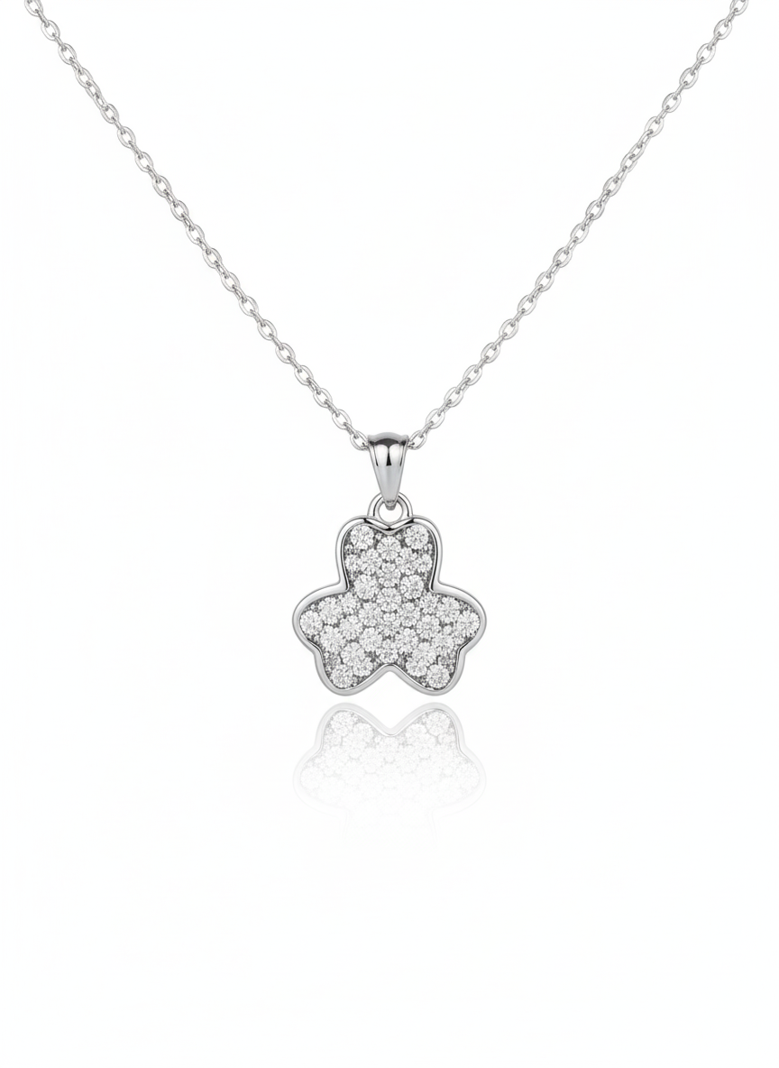 Dazzling Flower Pave CZ Necklace and Solitaire Stud Earrings Set