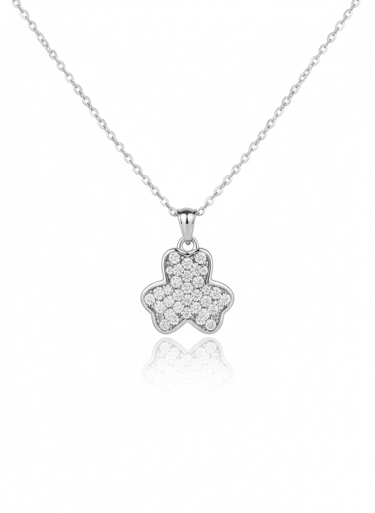 Dazzling Flower Pave CZ Necklace and Solitaire Stud Earrings Set