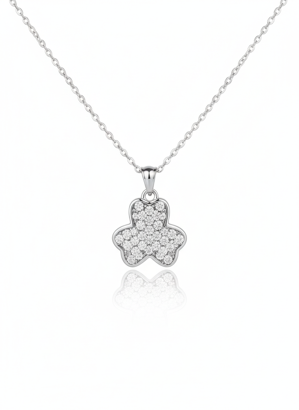 Dazzling Flower Pave CZ Necklace and Solitaire Stud Earrings Set