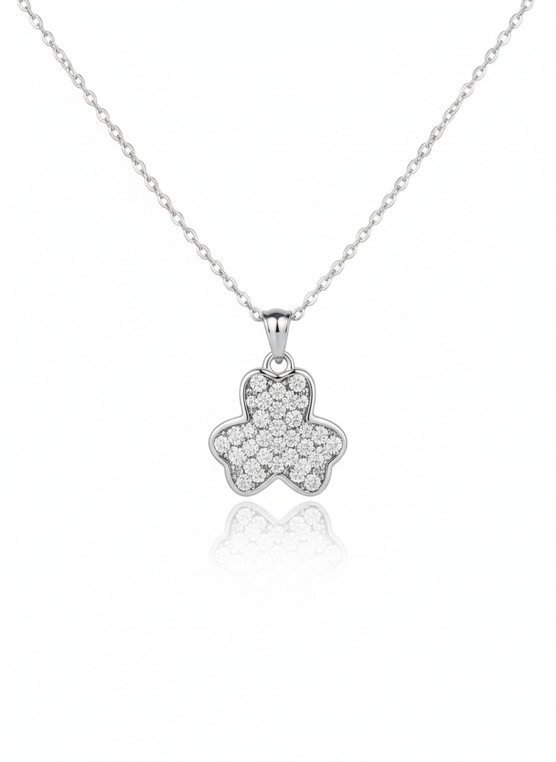 Dazzling Flower Pave CZ Necklace and Solitaire Stud Earrings Set