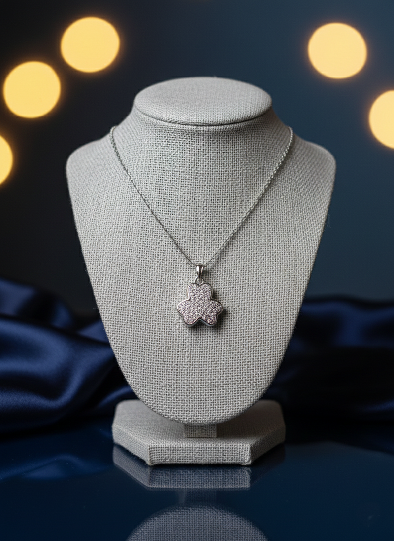 Dazzling Flower Pave CZ Necklace and Solitaire Stud Earrings Set