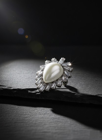 Teardrop Pearl & Baguette CZ Sunburst Stud Earrings