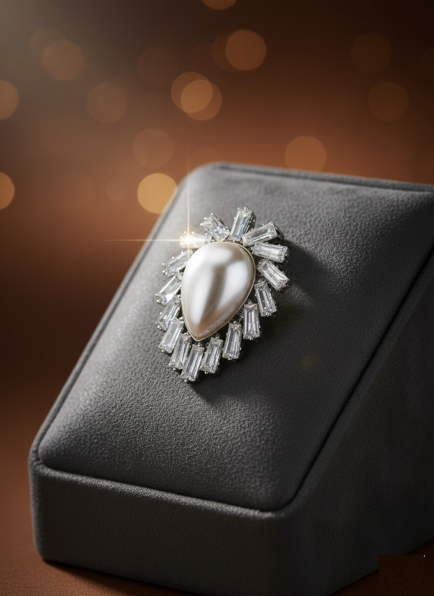 Luxurious Teardrop Pearl and Baguette CZ Sunburst Stud Earrings