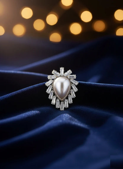 Teardrop Pearl & Baguette CZ Sunburst Statement Studs