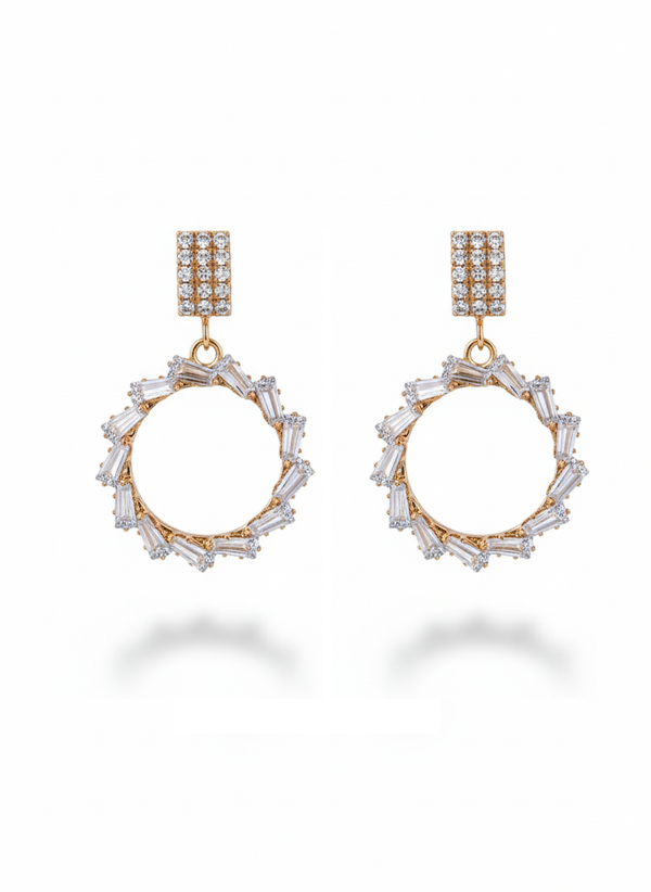Dazzling Baguette and Round Cut CZ Dangler Earrings