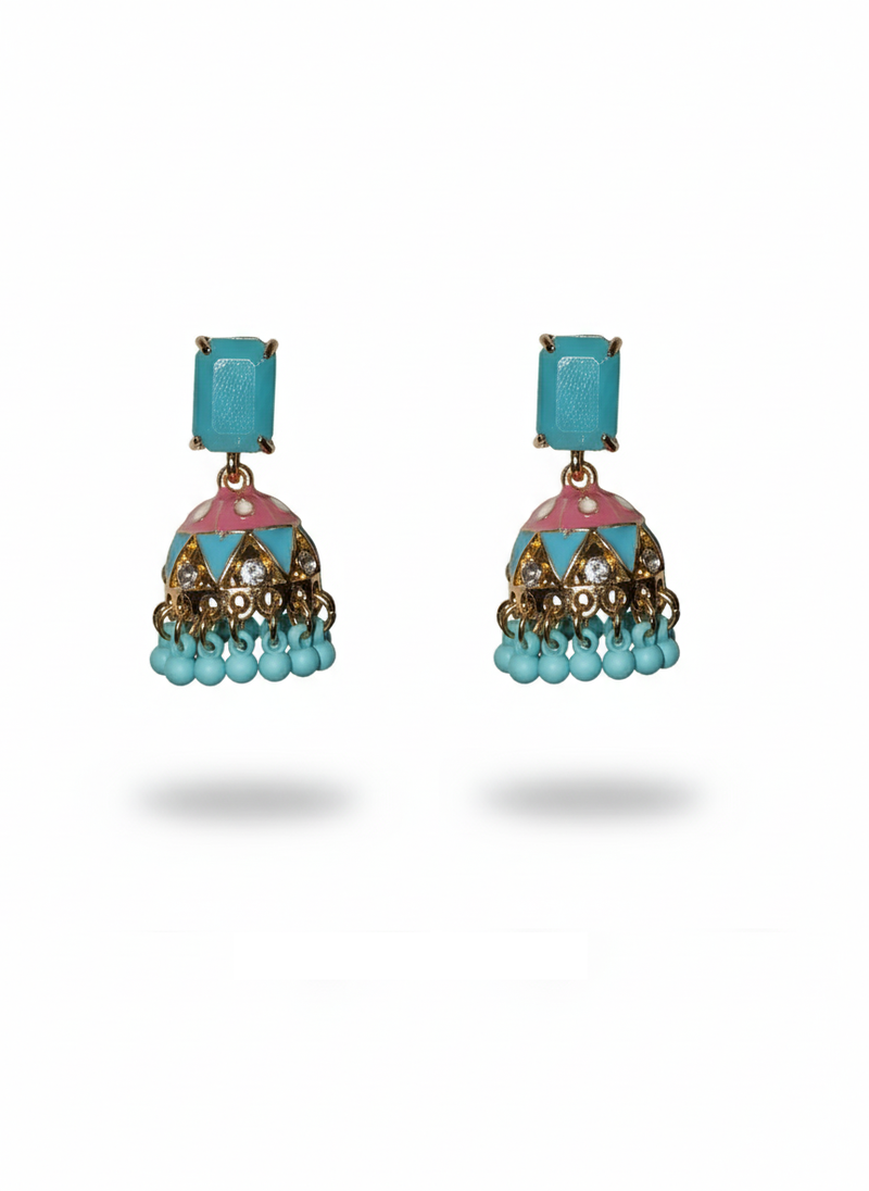 Vibrant Meenakari Jhumka Earrings with Kundan Stones and Beaded Drop