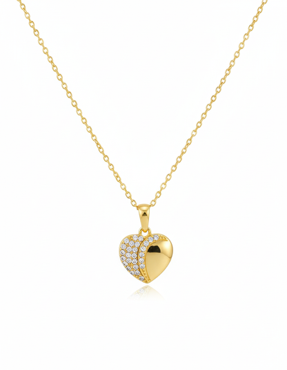 Dainty Pave CZ Half-Heart Gold Pendant Necklace