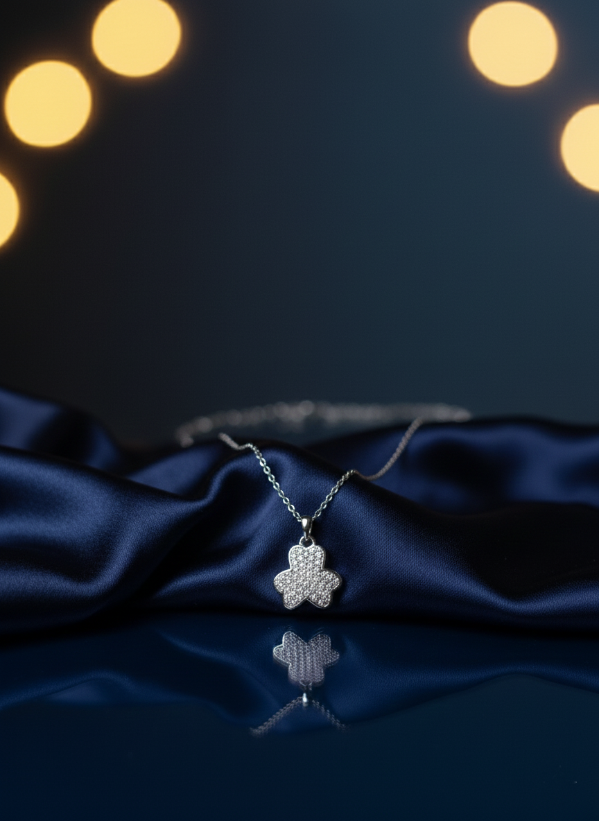 Dazzling Flower Pave CZ Necklace and Solitaire Stud Earrings Set