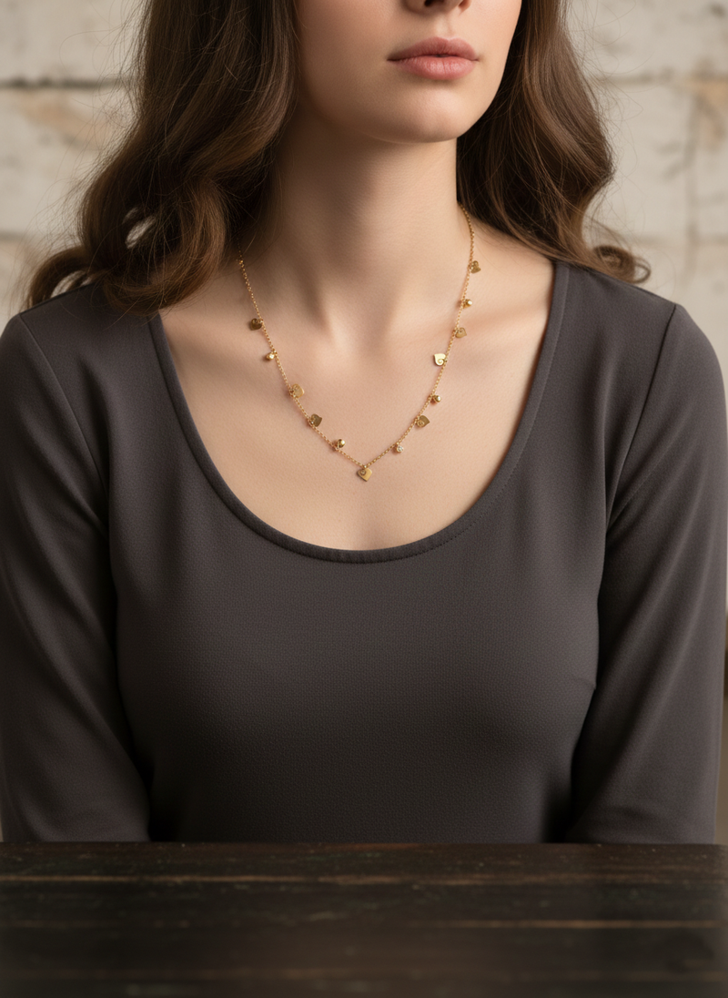 Dainty Heart Charm and CZ Station Necklace