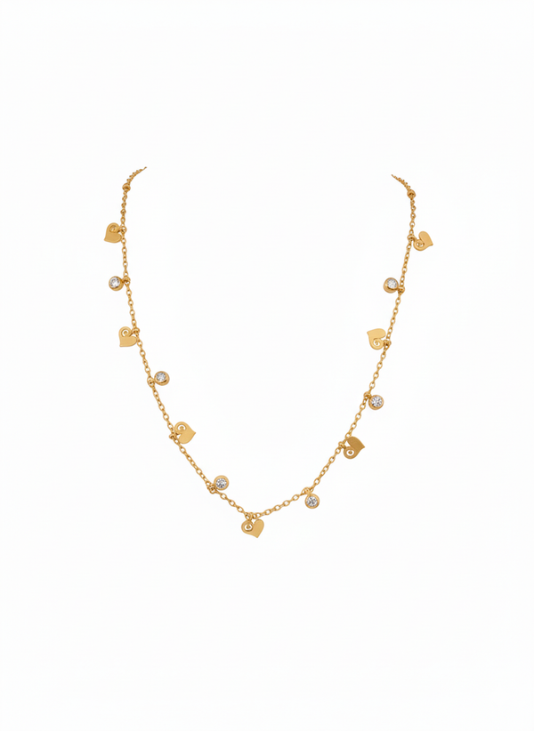 Dainty Heart Charm and CZ Station Necklace