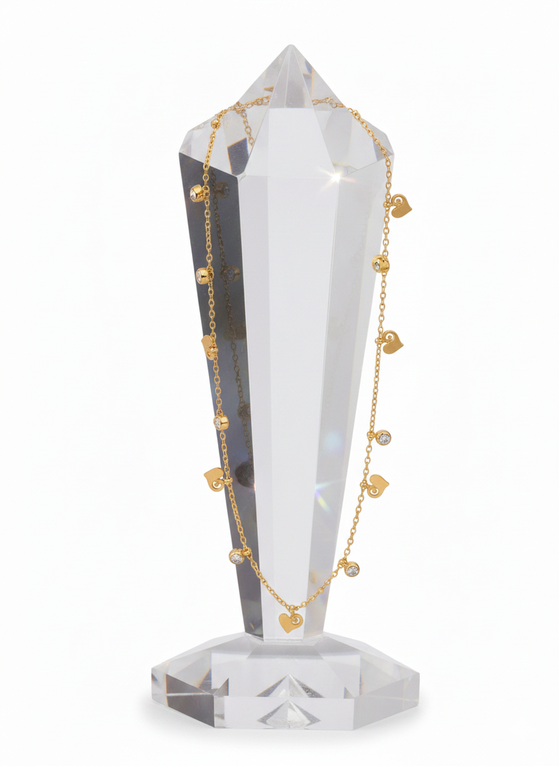 Dainty Heart Charm and CZ Station Necklace