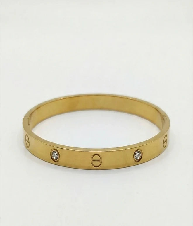 Gold Tone Industrial Stud Crystal Accent Cuff Bangle Sleek Stackable Luxury Jewelry Rose Dew Pakistan