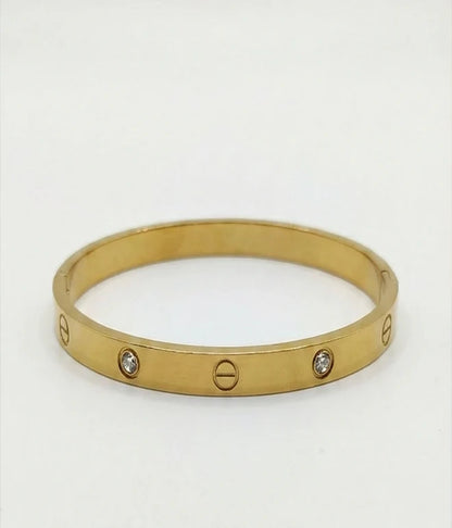 Gold Tone Industrial Stud Crystal Accent Cuff Bangle Sleek Stackable Luxury Jewelry Rose Dew Pakistan