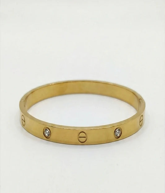 Gold Tone Industrial Stud Crystal Accent Cuff Bangle Sleek Stackable Luxury Jewelry Rose Dew Pakistan