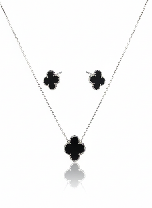 Elegant Clover Motif Necklace and Stud Earrings Jewelry Set