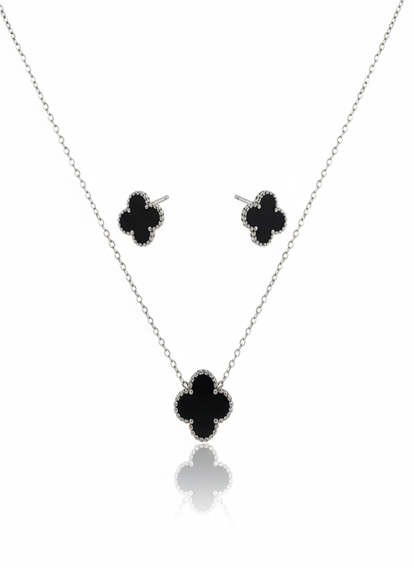 Elegant Clover Motif Necklace and Stud Earrings Jewelry Set