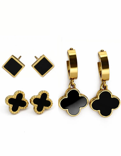 Gold butterfly flower hoop stainless steel earring trio set — Rose Dew Pakistan