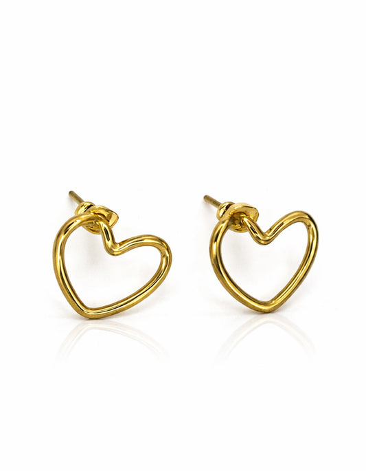 Gold heart-shaped earrings on a white background