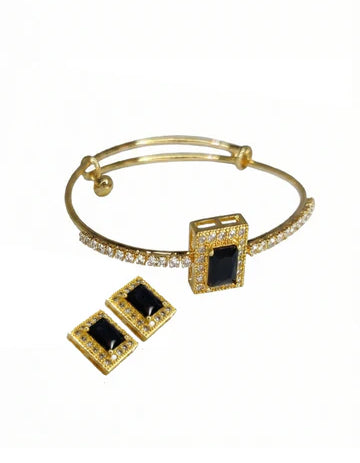 Midnight onyx bracelet and earring set black crystal gold halo Rose Dew Pakistan
