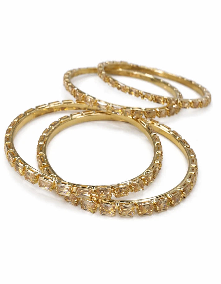 Radiant champagne crystal bangle set gold baguette stacked triple stack Rose Dew Pakistan