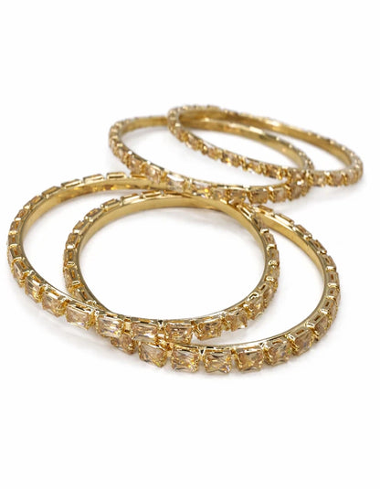 Radiant champagne crystal bangle set gold baguette stacked triple stack Rose Dew Pakistan