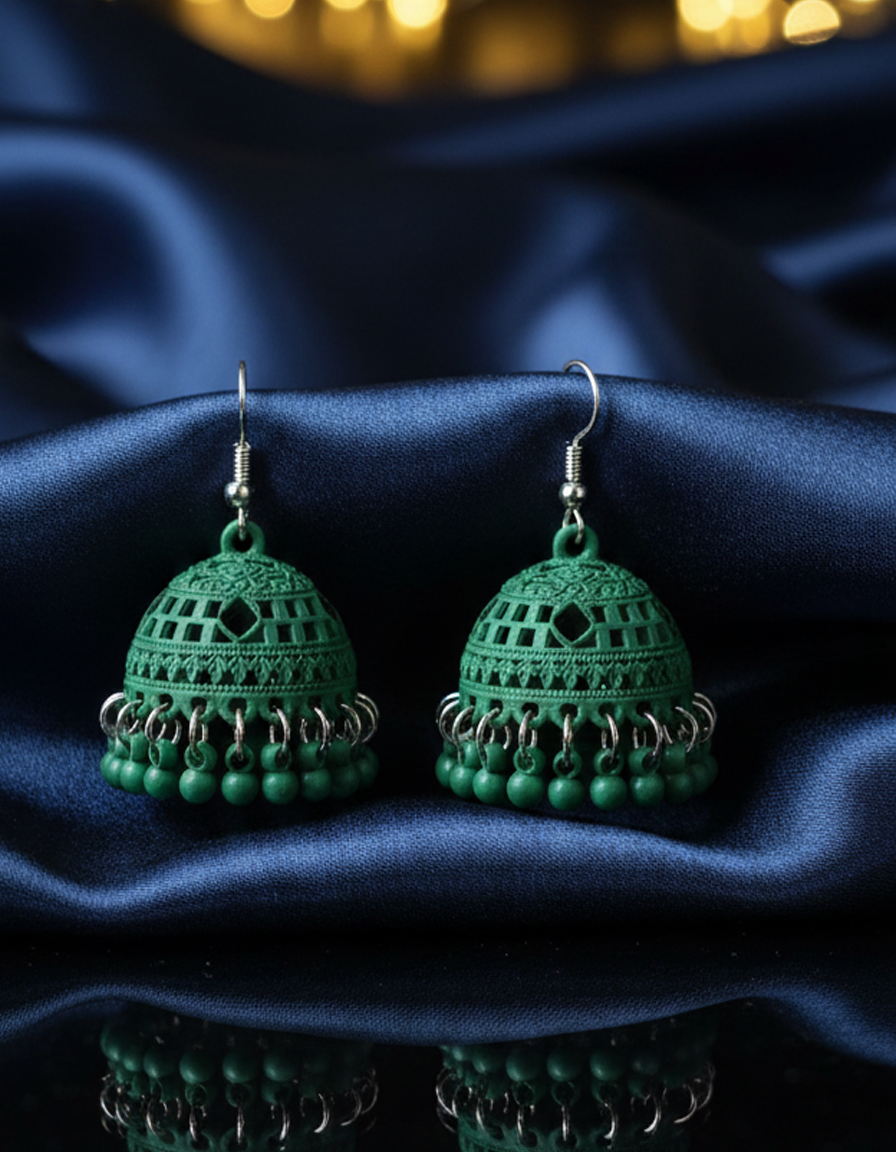 Matte Oxidized Green Jhumka Earrings