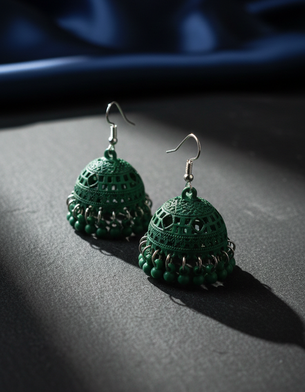 Matte Oxidized Green Jhumka Earrings