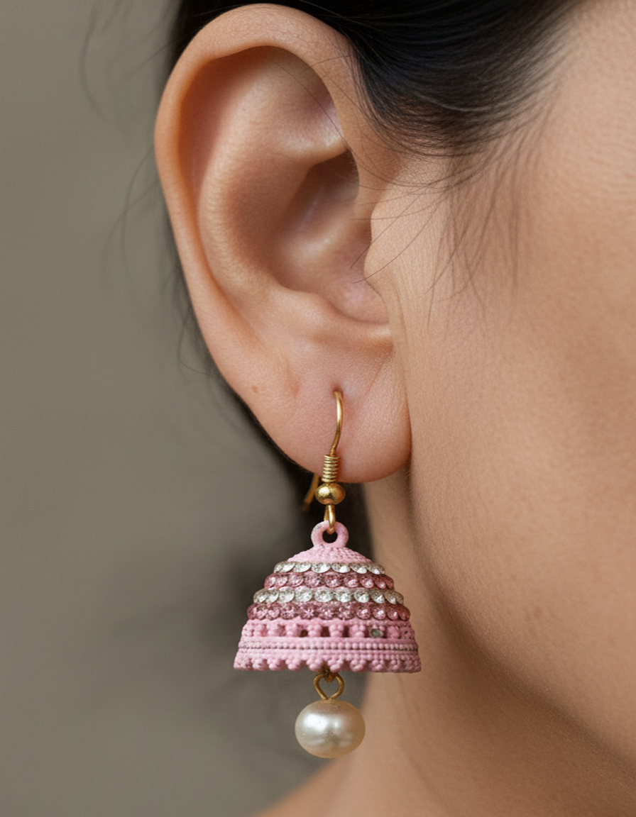 Elegant Jhumka Earrings with Faux Pearl Drop