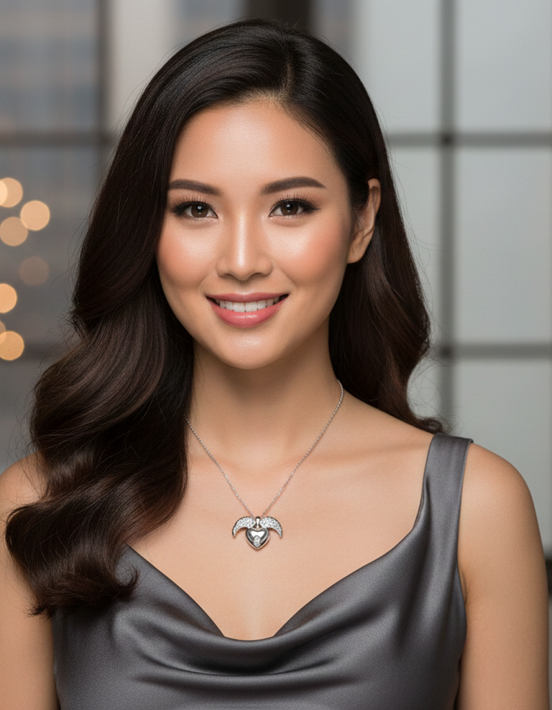 Elegant Angel Wing Heart Pendant Necklace