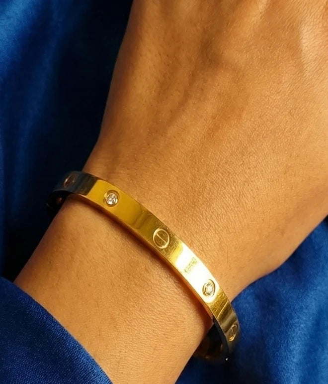 Rose Dew Gold Tone Studded Crystal Cuff Bangle Minimalist Industrial Chic Daily Wear Gifting Pakistan